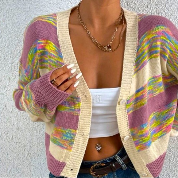 V-neck multicolor cardigan :) - Picture 2 of 6
